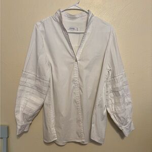 Chico’s White Button Front Blouse Size 2 US 14 Pintuck Sleeves